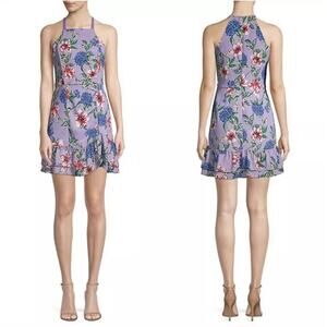 Parker Amina Floral Halter Hawaiian Mini Dress Lais Fleur Purple Womens Sz 2 NWT